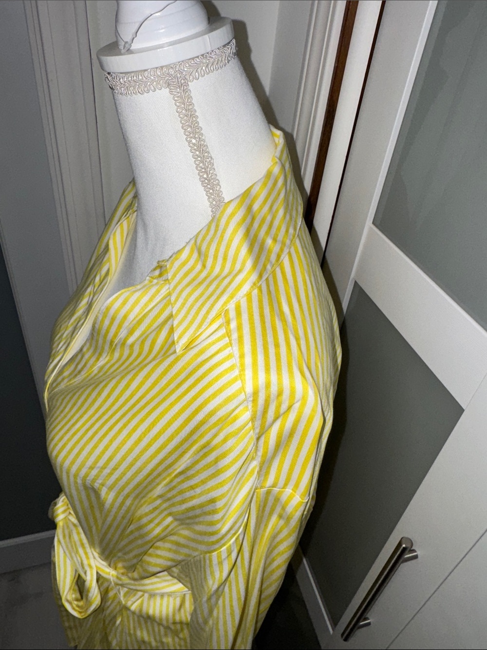 Lane Bryant Yellow Striped Shirt Tunic with Self Tie - Picture 5 of 10
